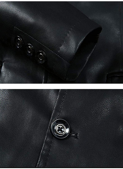 Men's Classic Slim Fit Leather Blazer Fashion Notched Lapel PU Leather Jacket