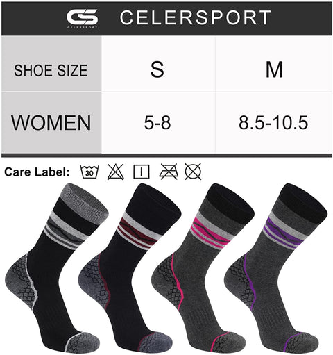 CS CELERSPORT 4 Pack Women's Merino Wool Hiking Socks with Cushion Warm Thermal Winter Boot Socks