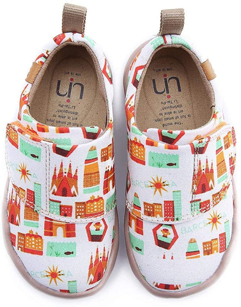 UIN Toddler Baby Shoes Art City White Painted Girl Boy's Canvas Casual Fashional Art Sneaker