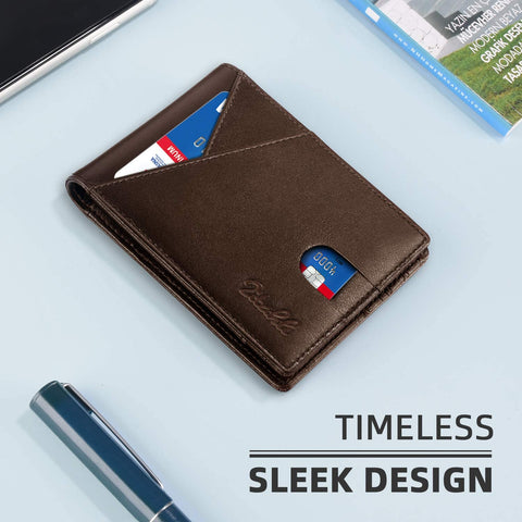 Zitahli Mens Slim Wallet with Bill Pockets RFID-blocking Leather Bifold Wallets
