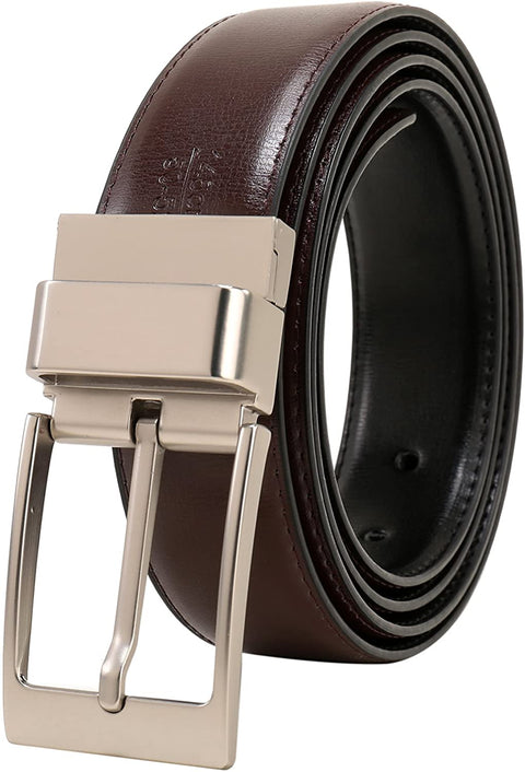 Beltox Fine Men's Dress Belt Leather Reversible 1.25" Wide Rotated Buckle Gift Box (26-28, Silver Rotated Buckle)