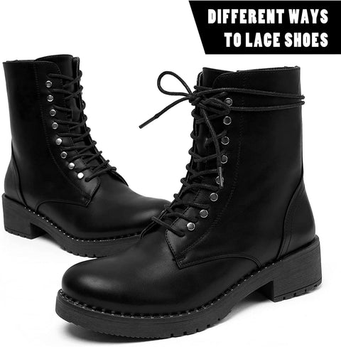 katliu Women's Military Combat Boots Lace Up Ankle Boots
