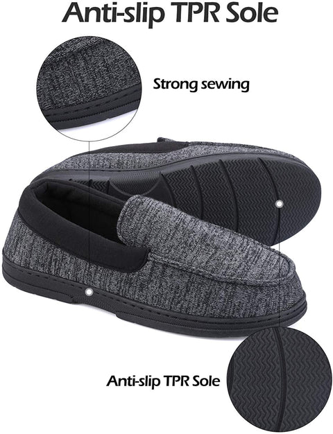 mysoft Men's House Slippers Memory Foam Classic Moccasin Slip on Shoes Anti-Slip Sole Indoor Outdoor