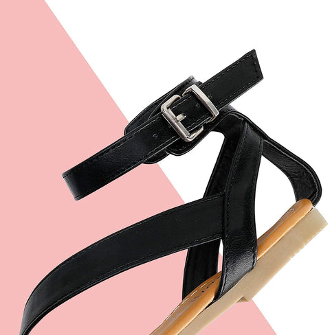 SANDALUP Flat Sandals with Oblique Band Ankle Strap for Women