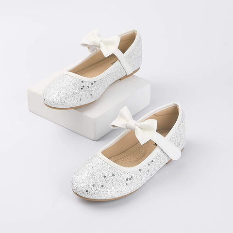 Heel The World Girls Flat Mary Jane Dress Shoes Ballerina Party Flats with Bow