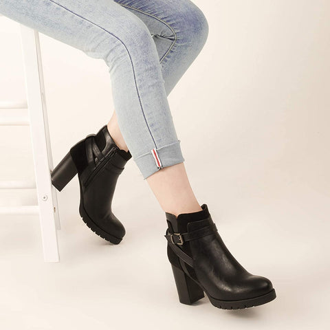 mysoft Womens Ankle Boots Chunky High Heel Zipper Booties