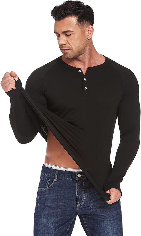 Men's 2 Pack Long Sleeve Tee Shirts Casual Henley Shirts Button T Shirts