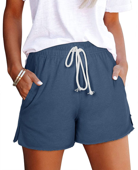 Women's Cotton Blend Yoga and Running Shorts with Pockets Grey Blue X-Large