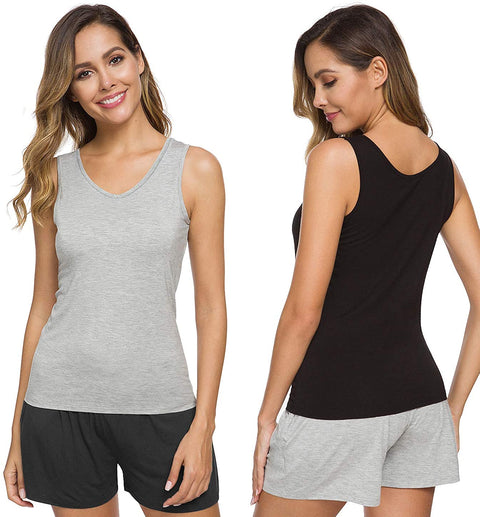 Xelky Womens 4 Pack Tank Tops V Neck Undershirt Lightweight Plain Sleeveless Shirts Stretch Basic Wide Strap Tanks(S-XXL)