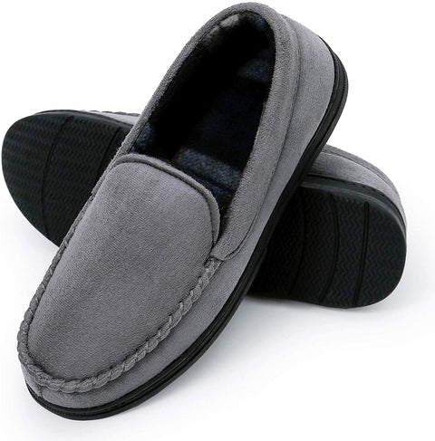 mysoft Men's House Slippers Memory Foam Classic Moccasin Slip on Shoes Anti-Slip Sole Indoor Outdoor