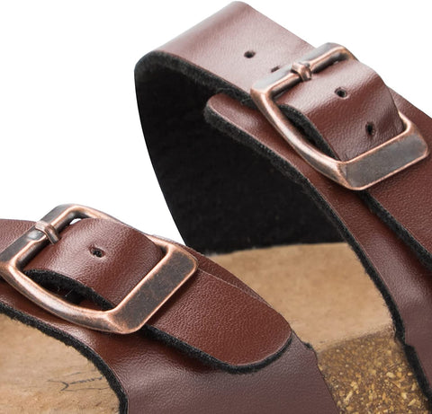 mysoft Women's Cork Footbed Sandal Slip On, Double Buckle Slide Sandals with +Comfort Arch Support