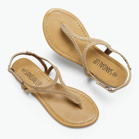 SANDALUP Flat Sandals for Women w Flannel Braided and Adjustable Metal Buckle