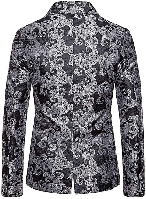 Men's Business Casual Breasted Two Button Coat Stylish Long Sleeve Printed Lapel Blazer