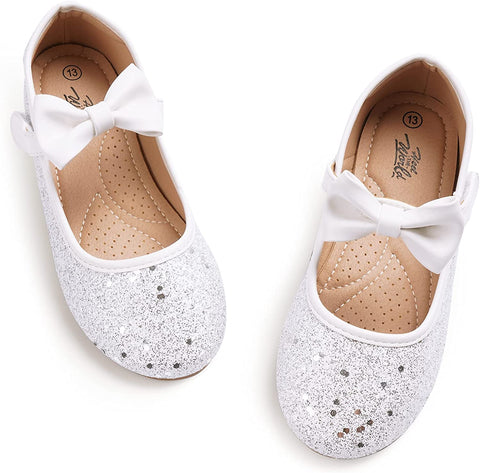 Heel The World Girls Flat Mary Jane Dress Shoes Ballerina Party Flats with Bow