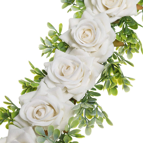 AWAYTR Flower Crown Headband Rose Wreath Leave Flower Adjustable Ribbon Headband Wedding Festival Headdress for Girls (White)