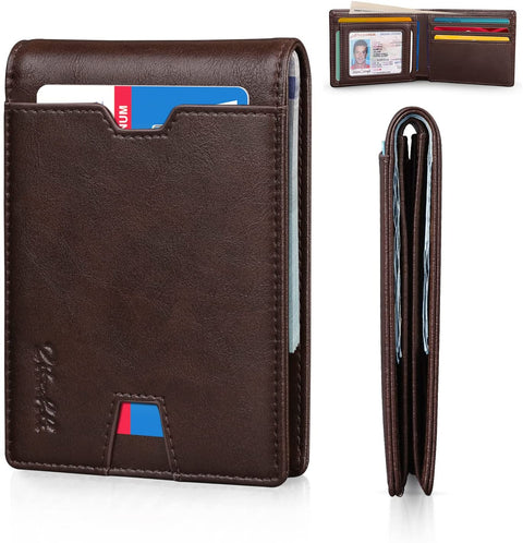Zitahli Slim Wallet for Men with Bill Pocket, RFID Mens Wallet Front Pocket Wallet Bifold Leather Minimalist Credit Card Holder for Men with Gift Box and ID Window