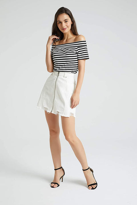 Women's A Line Distressed Ripped Denim Skirt