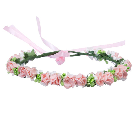 AWAYTR Flower Wreath Headband Floral Crown Garland Halo for Wedding Festivals (Peachy Pink)
