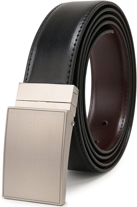 Beltox Fine Men's Dress Belt Leather Reversible 1.25" Wide Rotated Buckle Gift Box (Plaque Rotated Buckle,44-46)