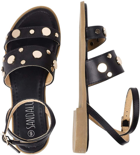 SANDALUP Rivets Studded Flat Sandals Open Toe Summer's Sandals for Women