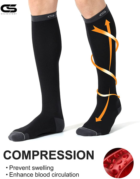 CELERSPORT 3 Pairs Compression Socks 20-30mmHg for Men and Women Nursing Socks
