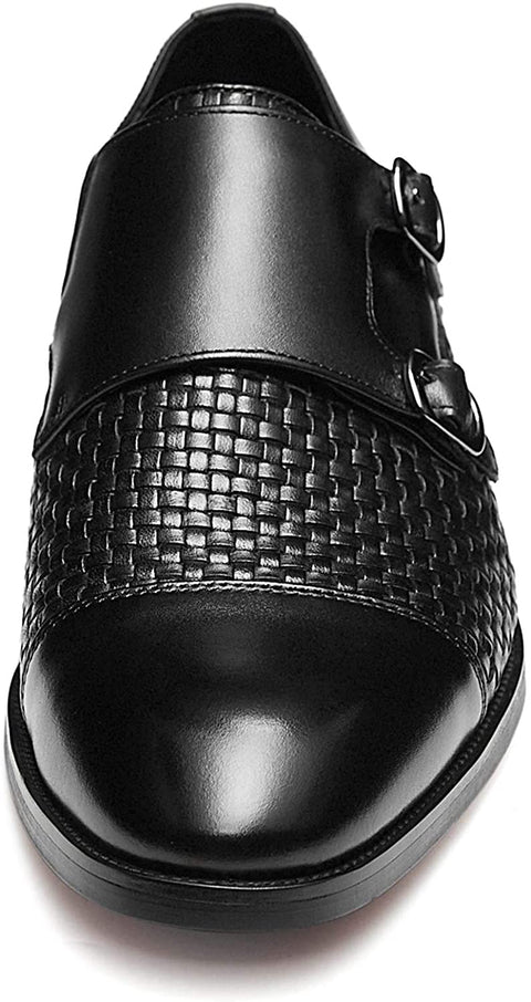 FRASOICUS Men ’s Dress Shoes Genuine Leather Single Monk Strap Slip-On Shoes for Formal Occasions