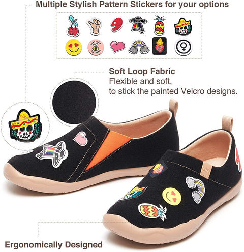 UIN Men's Slip Ons Lightweight DIY Stylish Pattern Stickers Walking Casual Loafers Comfortable Art Travel Shoes