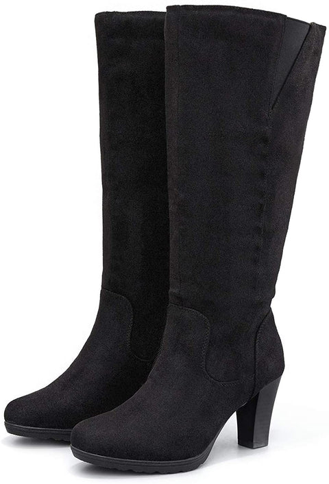 mysoft Womens Knee High Boots Wide Calf Chunky Heel Boots with Zipper