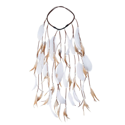 Hippie Feather Headband Indian headband - Handmade Feather Lightweight Indian Fashionable Style Headband (White)
