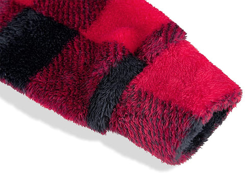 Mens Plaid Flannel Pullover Hoodies Long Sleeves Fuzzy Sherpa Fleece Drawstring Closure Hooded with Kangaroo Pockets