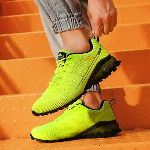 Kricely Men's Women Trail Running Shoes - Non-Slip Hiking Shoes Breathable Walking Footwear Outdoor Road Athletic Sneaker Fluorescent Green