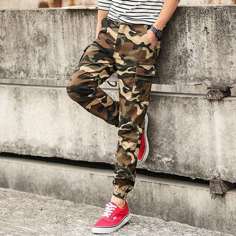 Men's Zip Button Closure Ankle Cuffed Leg Outdoor Jogger Pants