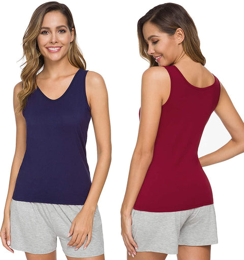 Xelky Womens 4 Pack Tank Tops V Neck Undershirt Lightweight Plain Sleeveless Shirts Stretch Basic Wide Strap Tanks(S-XXL)
