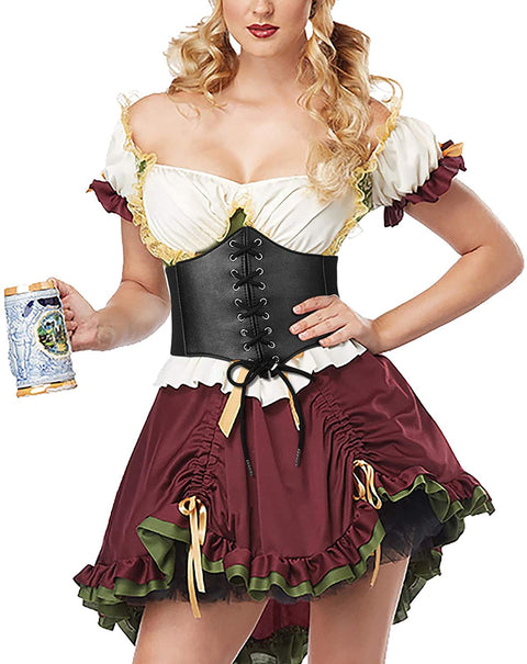 Black Corset Waist Belt for Women, Wide Elastic Tie Waspie Belt for Dresses 4.7inch