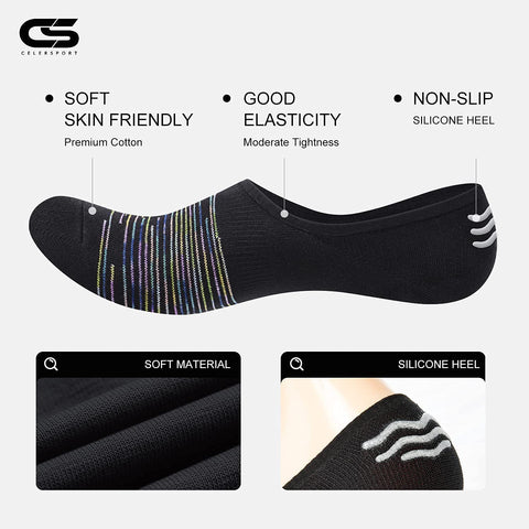 CS CELERSPORT 8 Pack No Show Socks for Women Low Cut Non Slip Invisible Socks Size 9-11, Black Mixed, Medium
