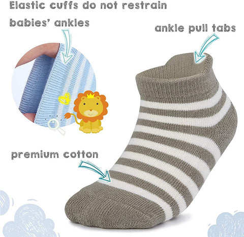Ozaiic Baby Non Slip Grip Ankle Socks with Cushion for Newborn Toddler Boy Girl