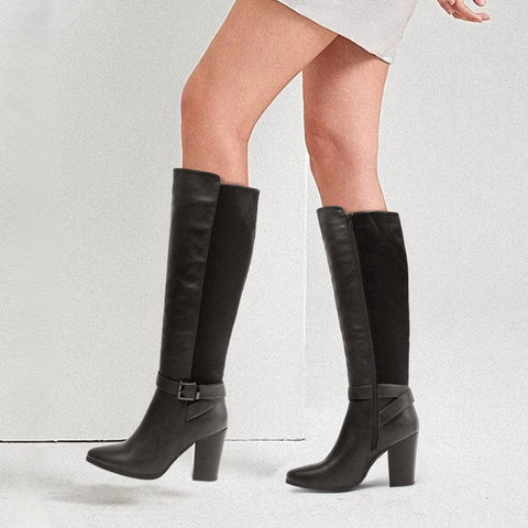 Women's Heeled Knee High Boots Zip Up High Chunky Heeled Boots