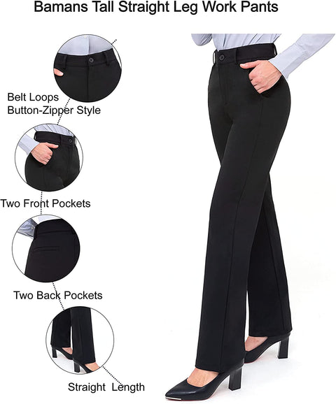 Work Pants for Women Yoga Dress Pants Straight Leg Stretch Work Pant with Pockets