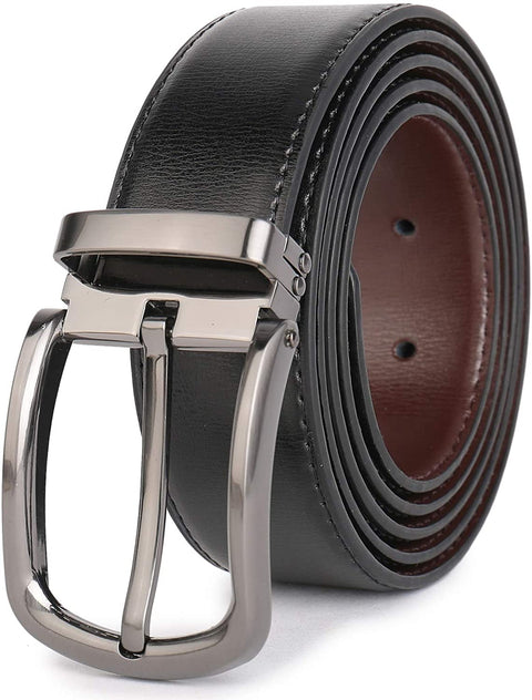 Beltox Fine Men’s Dress Leather Belts 1.25” Wide with Classic Black Alloy Buckle Casual Belt for Jeans (Black/Cognac, 38-40)