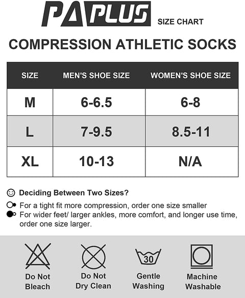 PAPLUS Compression Running Sock for Men and Women 3 Pairs, Cushioned Athletic Crew Socks with Arch Support