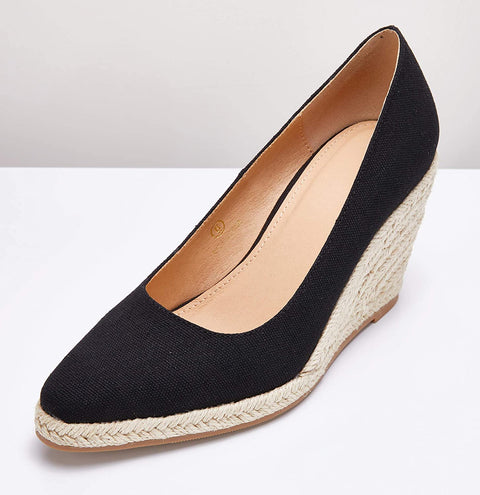Ruanyu Womens Platform Espadrilles Wedge Sandals Slip On Closed Toe Wedge Pumps Shoes Black