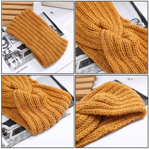 AWAYTR Elastic Knitted Pearl Turban Headband-3 Pcs Woobies Head Wrap Simple Adjust Hair Band for Women Girls (Beige+Ginger+Wine red)