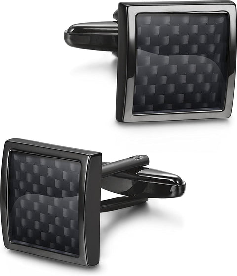 8pcs Men's Carbon Fiber Cufflinks and Shirt Studs Set
