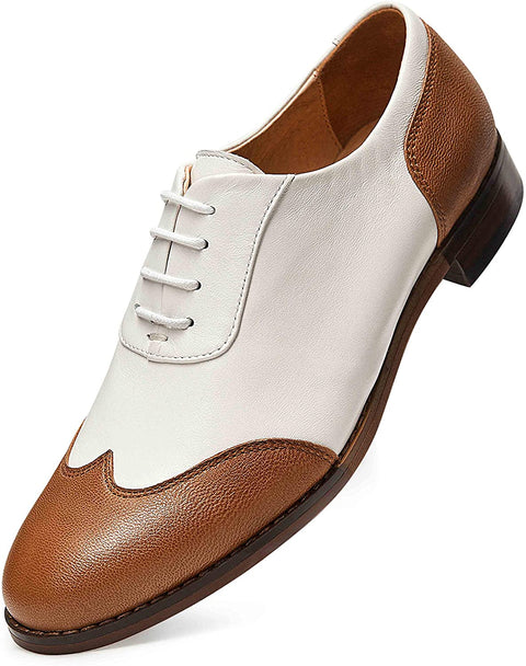 FRASOICUS Women's Oxfords Brogue Leather Wingtip Lace up Flats Formal Wedding Dress Shoes for Girls Ladies
