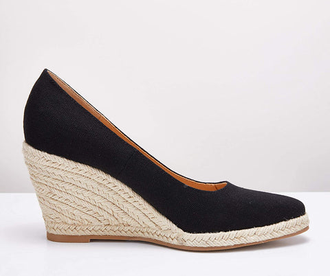 Ruanyu Womens Platform Espadrilles Wedge Sandals Slip On Closed Toe Wedge Pumps Shoes Black