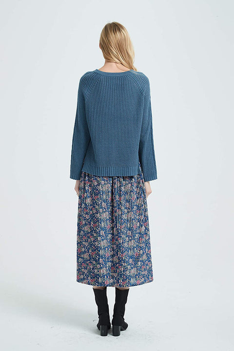 Womens Print A Line Elastic Waistband Midi Skirt