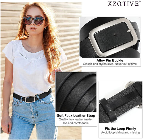 Women Leather Belts for Jeans Pants Fashion Ladies Dress Belt with Solid Pin Buckle