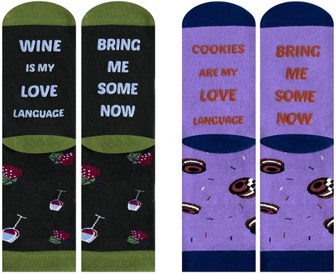 CelerSport 2 Pack Novelty Funny Socks Bring Me Wine Taco Donut Bacon Beer Cookie Gifts Socks for Men and Women