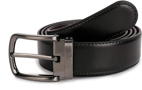 Beltox Fine Men’s Dress Leather Belts 1.25” Wide with Classic Black Alloy Buckle Casual Belt for Jeans (Black/Brown, 34-36)