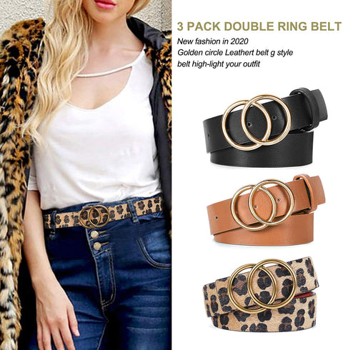 3 Pack Double Ring Belt for Women